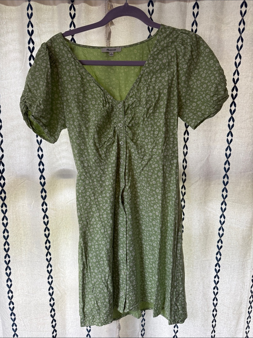 Madewell Olive Green Floral Button-Front Midi Dress